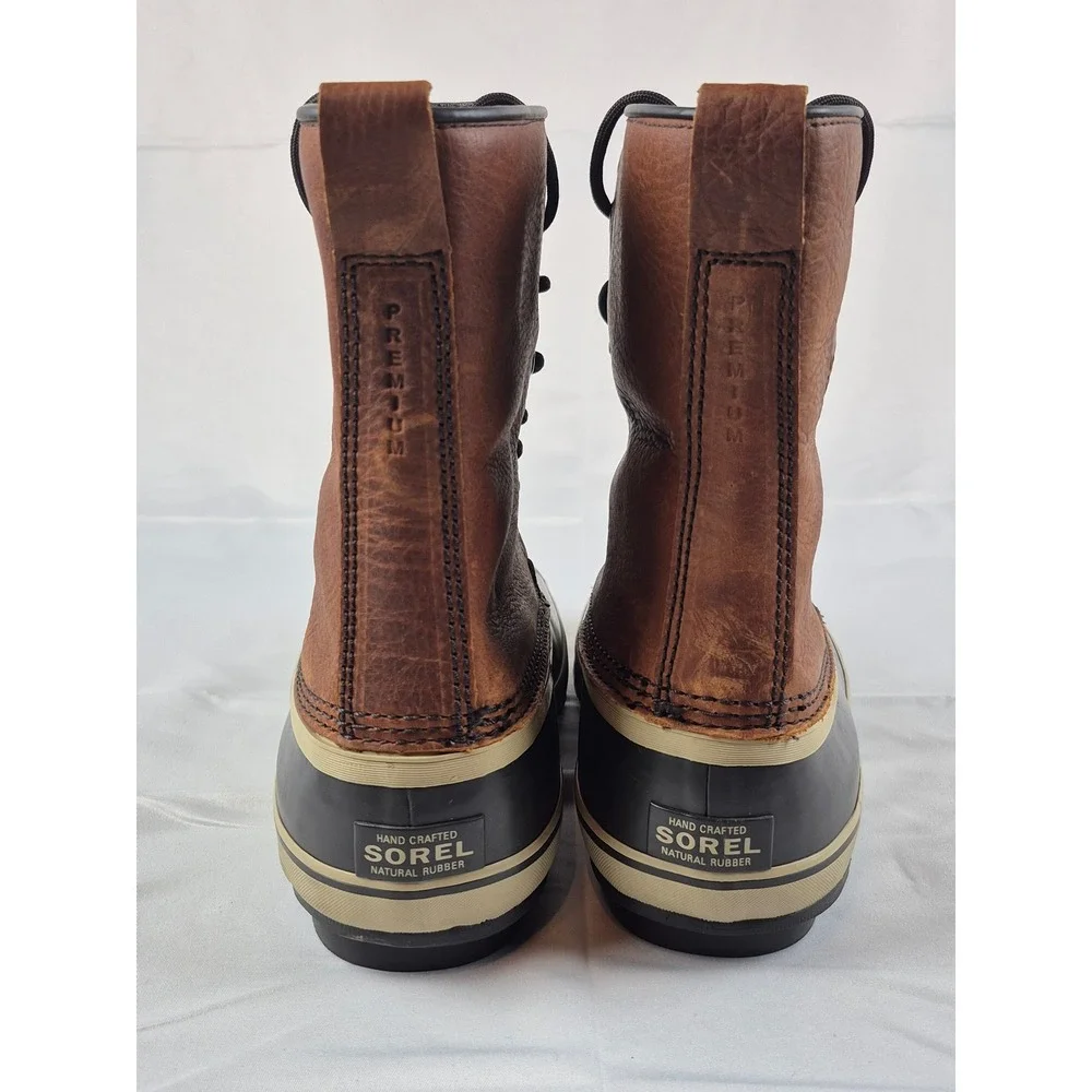 Sorel Premium Mens 9.5 Waterproof Leather Duck Boots‎ Brown Rubber Lace Outdoor